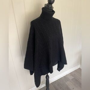 Ralph Lauren Sport Black Turtleneck Cable-Knit cashmere blend Poncho Sweater